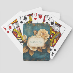 Maak Je Eigen Turquoise & Gouden Rozen Liefdesbrie Pokerkaarten