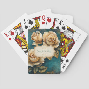 Maak Je Eigen Turquoise & Goudgele Rozen Bloemstuk Pokerkaarten