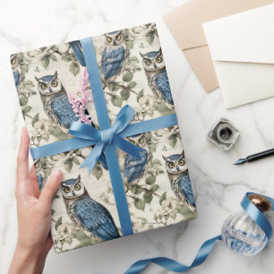 Maak je eigen vintage blauwe uilen cadeaupapier