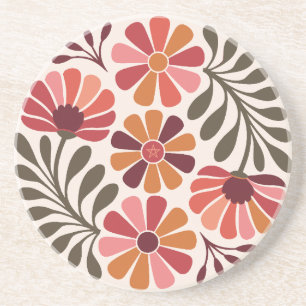 Maak Je Eigen Vintage Groovy Retro Zomer Bloemenpr Zandsteen Onderzetter