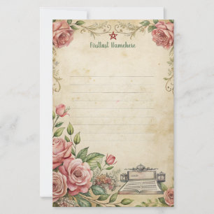 Maak Je Eigen Vintage Roze Rozen Schrijfmachine No Briefpapier