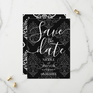 Maak Je Eigen Zwarte & Witte Damast Huwelijk Save The Date
