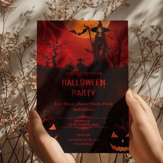 Maak je Halloween-feest klassiek met een rood them Kaart