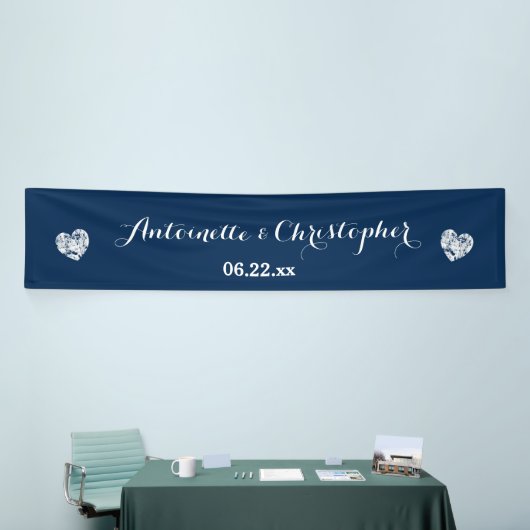 Maak je trouwbanner A02 Blauwe Grunge Harten Spandoek (Beurs)