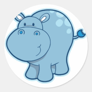 Maak kennis met de blauwe hippo! ronde sticker