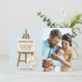 Maak kennis met Easel & Bunny Photo Baby Birth Aankondiging (Staand voorkant)