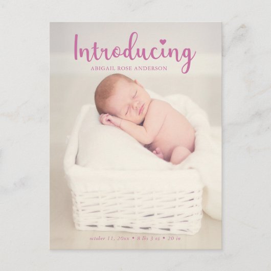 Maak kennis met het roze babymeisje Verticaal foto Aankondigingskaart (Voorkant)