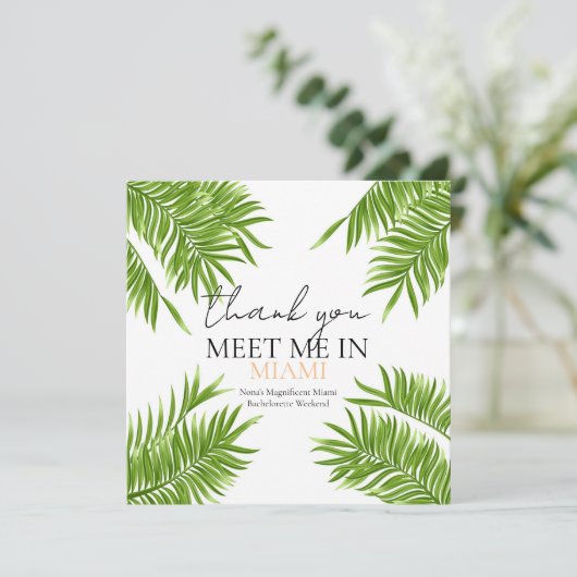 Maak kennis met Miami Bachelorette Party Vakantie Bedankkaart (Staand voorkant)