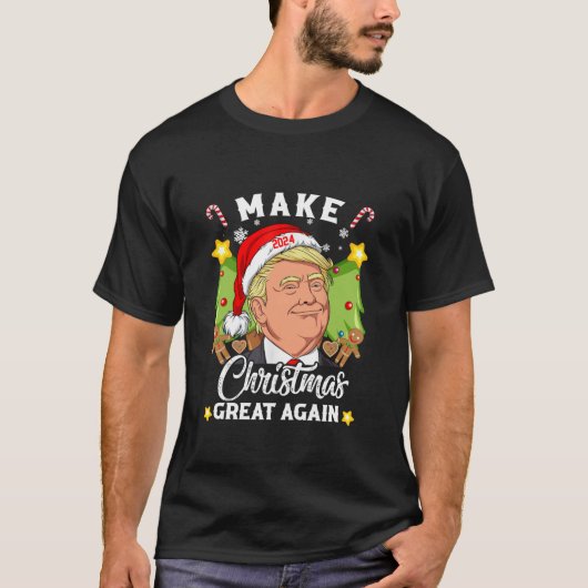 Maak Kerst Groot Weer Grappig Trump 2024 Kerstman T-shirt (Voorkant)