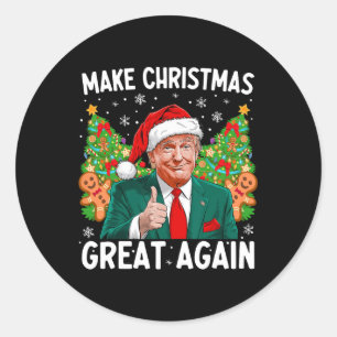 Maak kerst weer leuk Kerstman Trump 2024 Ronde Sticker