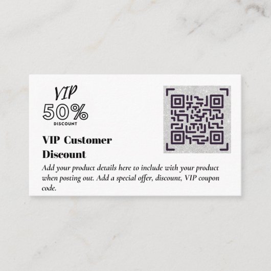 Maak Klant VIP Korting Verpakkings QR Codes Informatiekaartje (Voorkant)