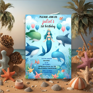 maak koele vis zee blauwe wal haai 1e verjaardag kaart