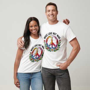 Maak Liefde Niet Oorlog Vredesteken en Mooie Bloem T-shirt