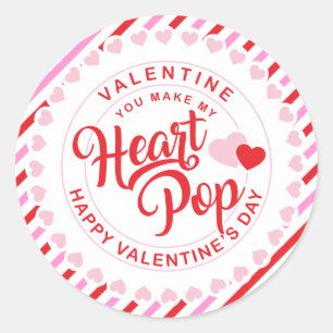 Maak mijn hart Pop Valentijn roze en rode streep Ronde Sticker
