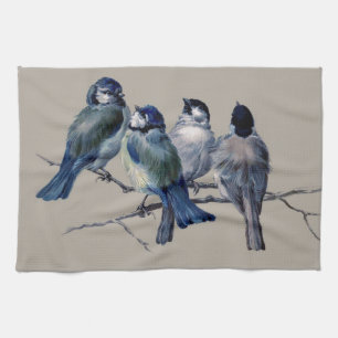Maak mooie vintage kunst blauwe vogels op tak op m theedoek