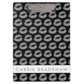 Maak Silver Glitter Lips Black Persoonlijke naam Klembord (Voorkant)