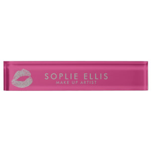 Maak Silver Glitter Lips Roze Personaliseer Naam Naambordje