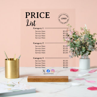 Maak uw eenvoudige prijslijst voor merkpromotie acryl bord