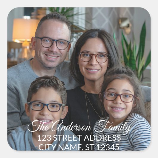 Maak uw eigen aangepaste familiefoto gepersonalise vierkante sticker (Voorkant)