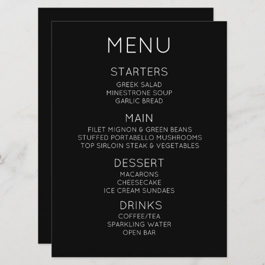 Maak Uw Eigen Aangepaste Menu (Voorkant / Achterkant)