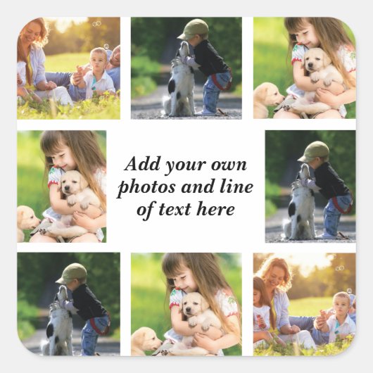 Maak uw eigen fotocollage en tekst vierkante sticker (Voorkant)