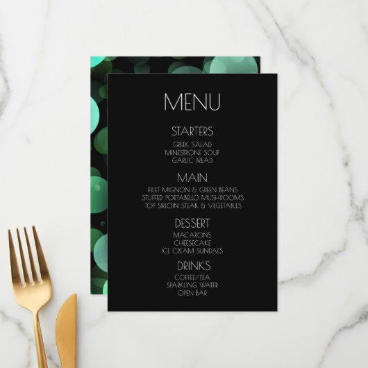Maak uw eigen - Groene Bokeh Bubbles Menu (Voorkant / Achterkant in situ)