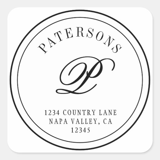 Maak Uw Eigen Klassiek Monogram Retouradres Vierkante Sticker (Voorkant)