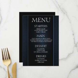 Maak uw eigen - Minimalistische Zwarte Blau Event Menu