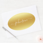Maak Uw Eigen Naam Goud Wit Ovale Sticker (Envelop)