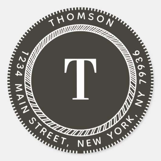 Maak Uw Eigen Retouradres, Elegant Monogram Ronde Sticker (Voorkant)