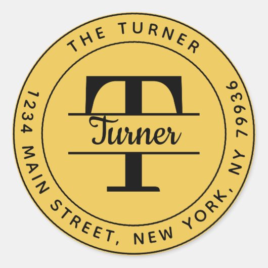 Maak Uw Eigen Ronde Monogram Terug Adres Sticker (Voorkant)