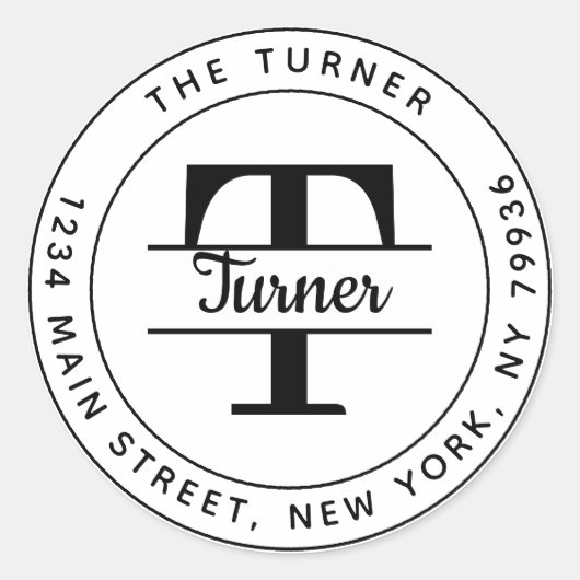 Maak Uw Eigen Ronde Monogram Terugadres Sticker (Voorkant)