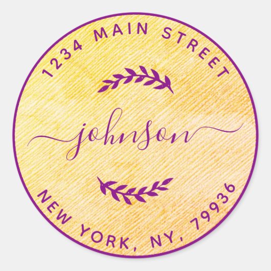 Maak Uw Eigen Ronde Retouradres  Paars Roze Ronde Sticker (Voorkant)