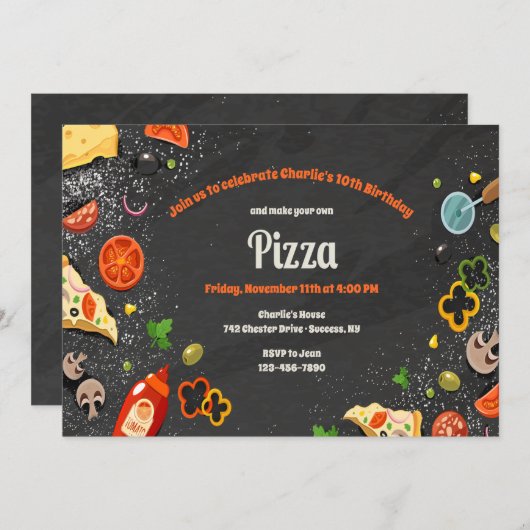 Maak uw eigen uitnodiging voor Pizza Party (Voorkant / Achterkant)