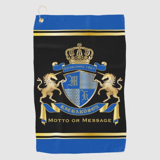 Maak uw eigen Unicorn Coat van Wapenblauw Embleem Golfhanddoek (Voorkant)