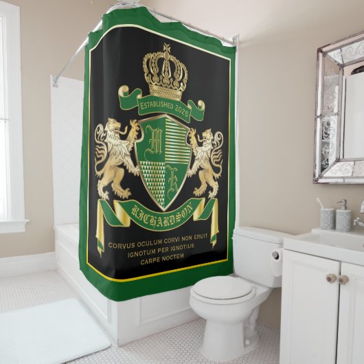 Maak uw eigen wapengekletter groen goudleeuwen douchegordijn (In situ)