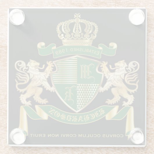 Maak uw eigen wapengekletter groen goudleeuwen glazen onderzetter (Achterkant)