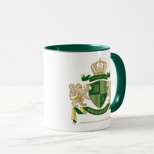 Maak uw eigen wapengekletter groen goudleeuwen mok (Voorkant rechts)