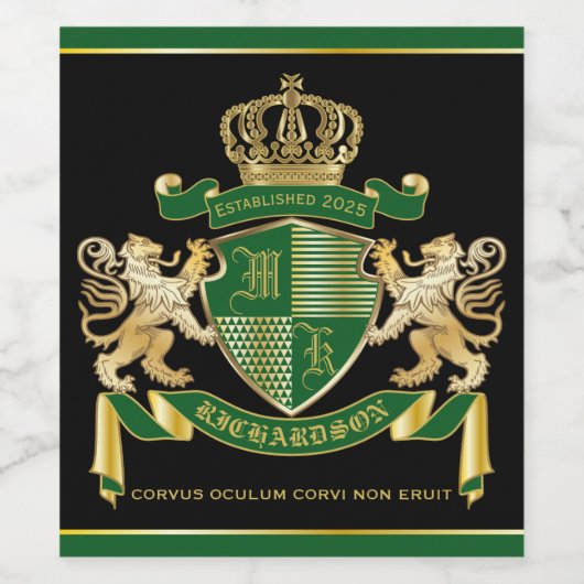Maak uw eigen wapengekletter groen goudleeuwen wijn etiket (Enkel label)