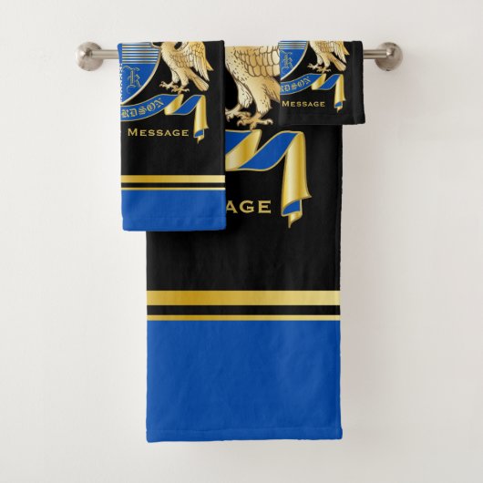 Maak uw eigen wapenkat blauw-goudblauw-elemanje bad handdoek (Insitu)