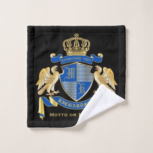 Maak uw eigen wapenkat blauw-goudblauw-elemanje bad handdoek (Wasdoekje)