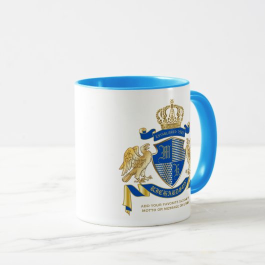 Maak uw eigen wapenkat blauw-goudblauw-elemanje mok (Voorkant rechts)