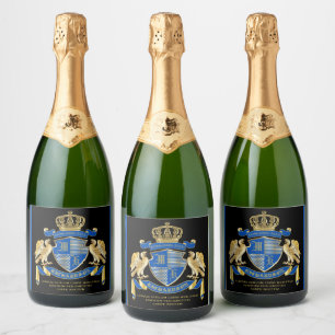 Maak uw eigen wapenkat blauw-goudblauw-elemanje sparkling wijnetiket