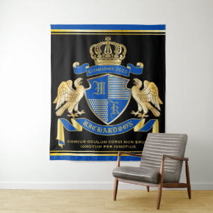 Maak uw eigen wapenkat blauw-goudblauw-elemanje wandkleed