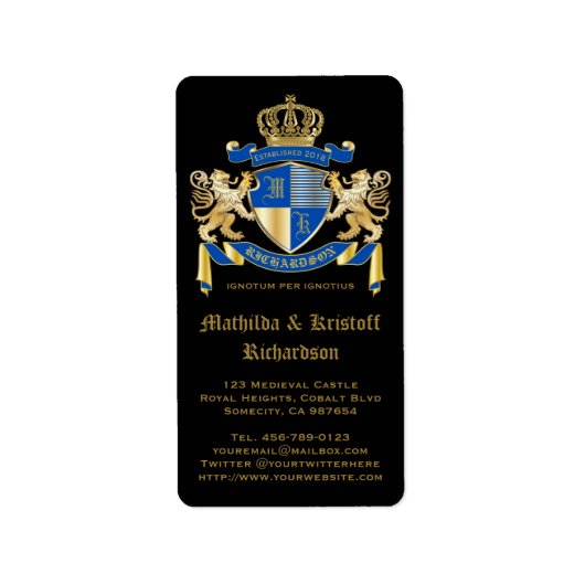 Maak uw eigen wapenkat blauw goudleem etiket (Voorkant)