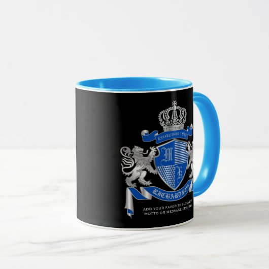 Maak uw eigen wapenkat blauw, zilveren ledemaat mok (Voorkant rechts)