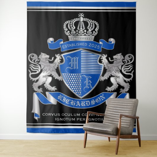 Maak uw eigen wapenkat blauw, zilveren ledemaat wandkleed (In situ)