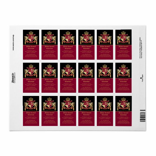 Maak uw eigen wapenschild Red Gold Lion Emblem Etiket (Full Sheet)