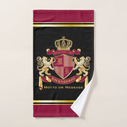 Maak uw eigen wapenschild Red Gold Lion Emblem Handdoek (Handdoek)
