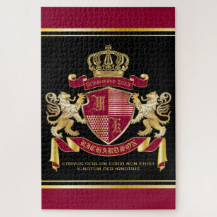 Maak uw eigen wapenschild Red Gold Lion Emblem Legpuzzel